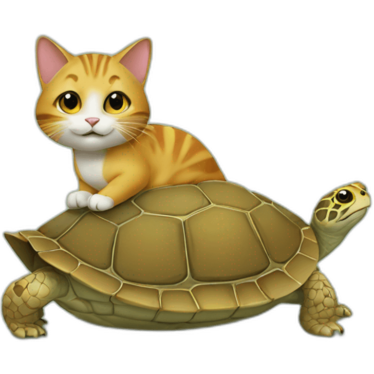 Un chat sur une tortue emoji