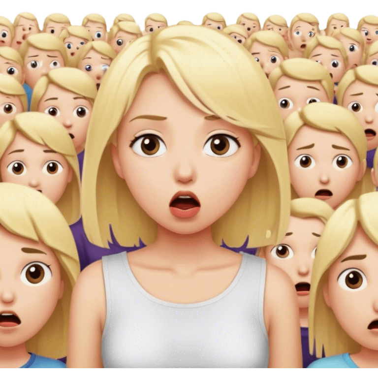 blonde girl in a crowd eyes shocked but mouth shut emoji