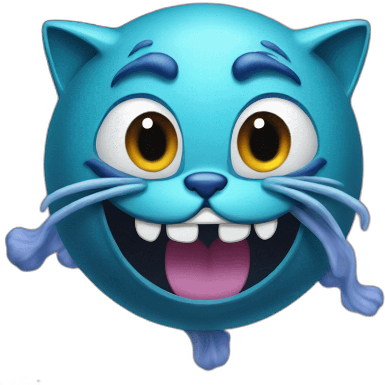 planet Neptune with a cartoon grimacing cat face emoji