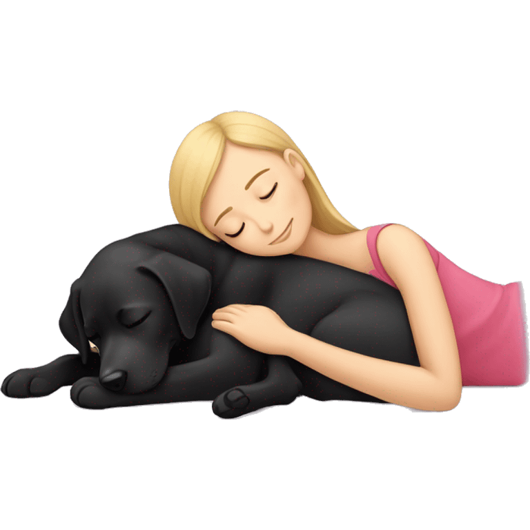 Black Labrador sleeping with girl emoji