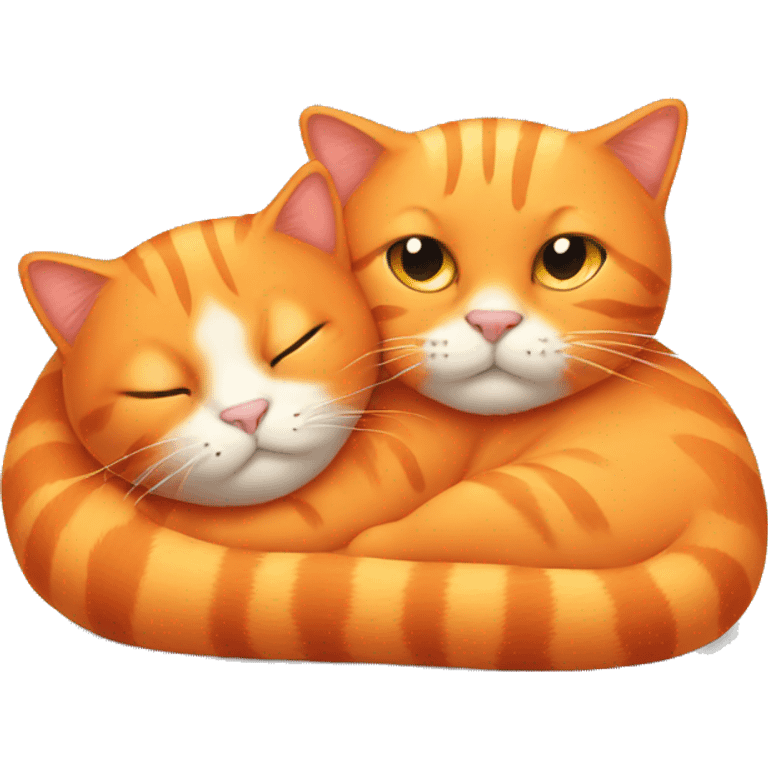 Big orange cat cuddling a smaller orange cat emoji