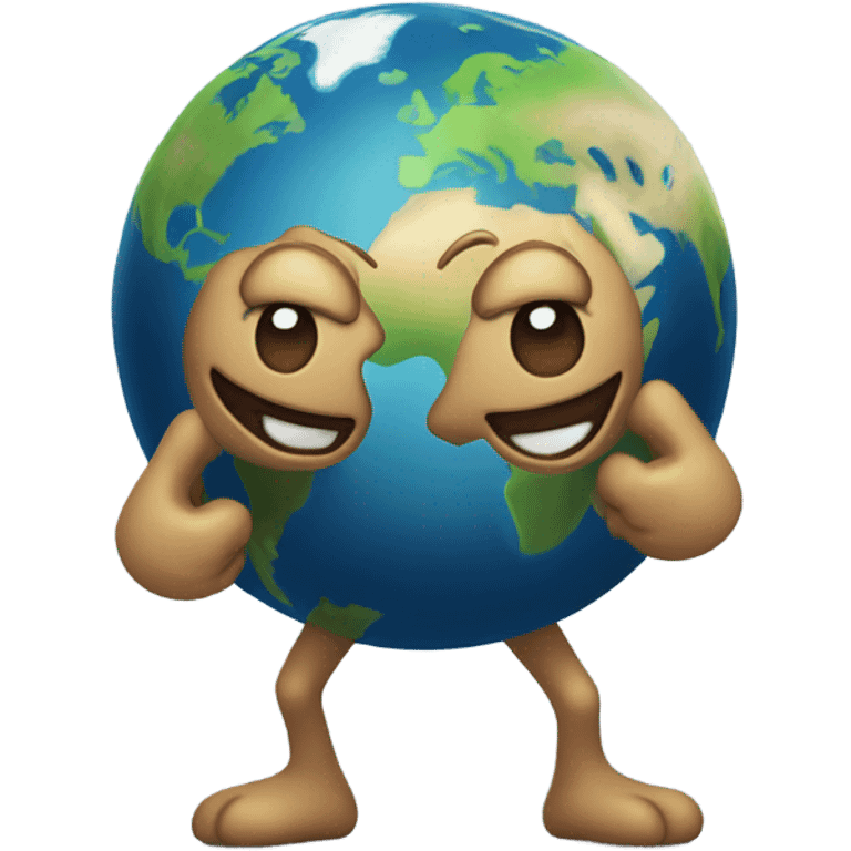 Anthropomorphic planet earth with arms and legs and a face emoji