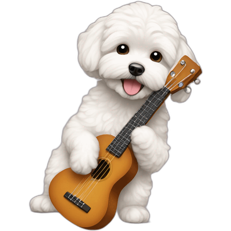 White maltipoo playing ukulele emoji