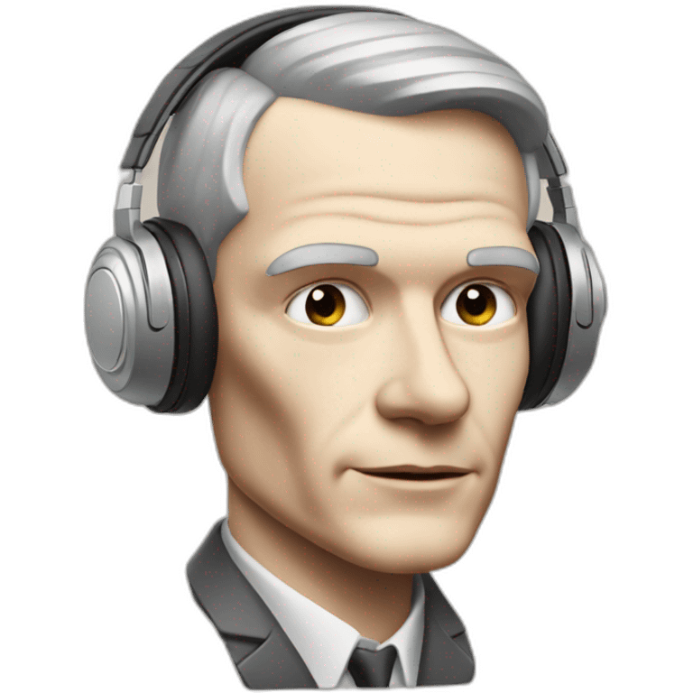 Alan Turing listening to an audiobook using iphone and an airpod emoji