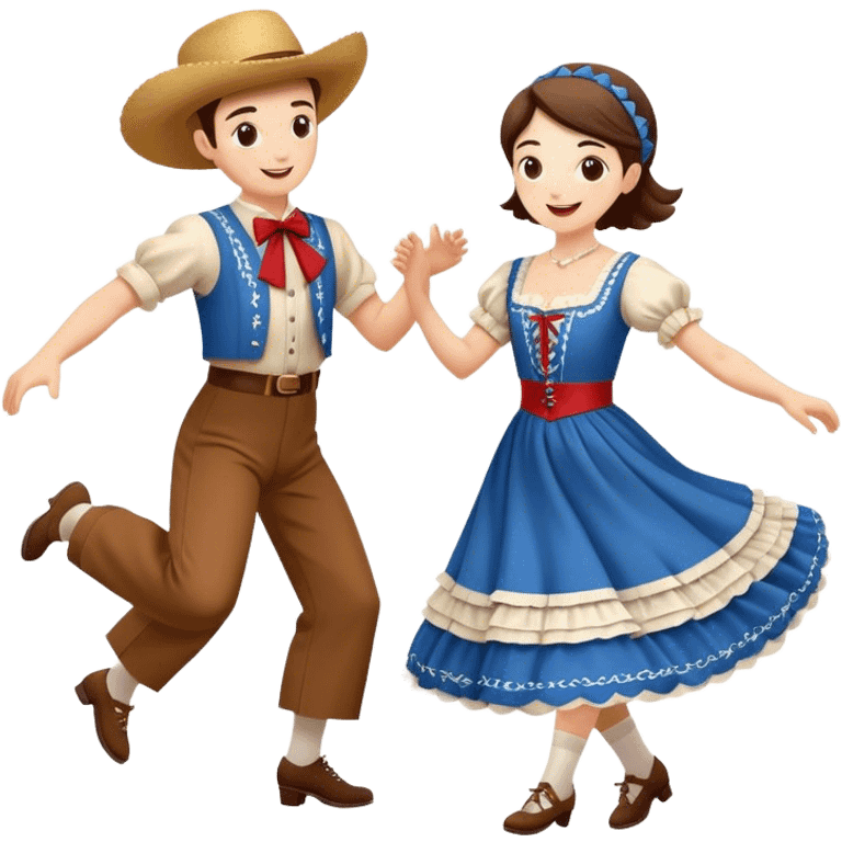 Cinematic Realistic scene of two square dancers in traditional American folk costumes, captured in joyful, coordinated motion with vibrant, rustic lighting that highlights their cultural heritage emoji