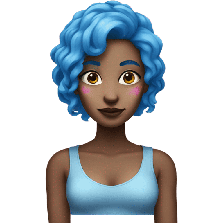 Woman with blue skin, blue hair, pink freckles  emoji