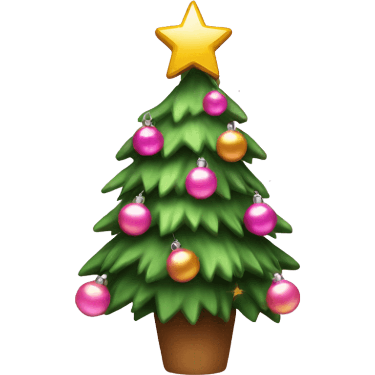 Christmas tree with pink decorations, chtistmas lights and star on top emoji