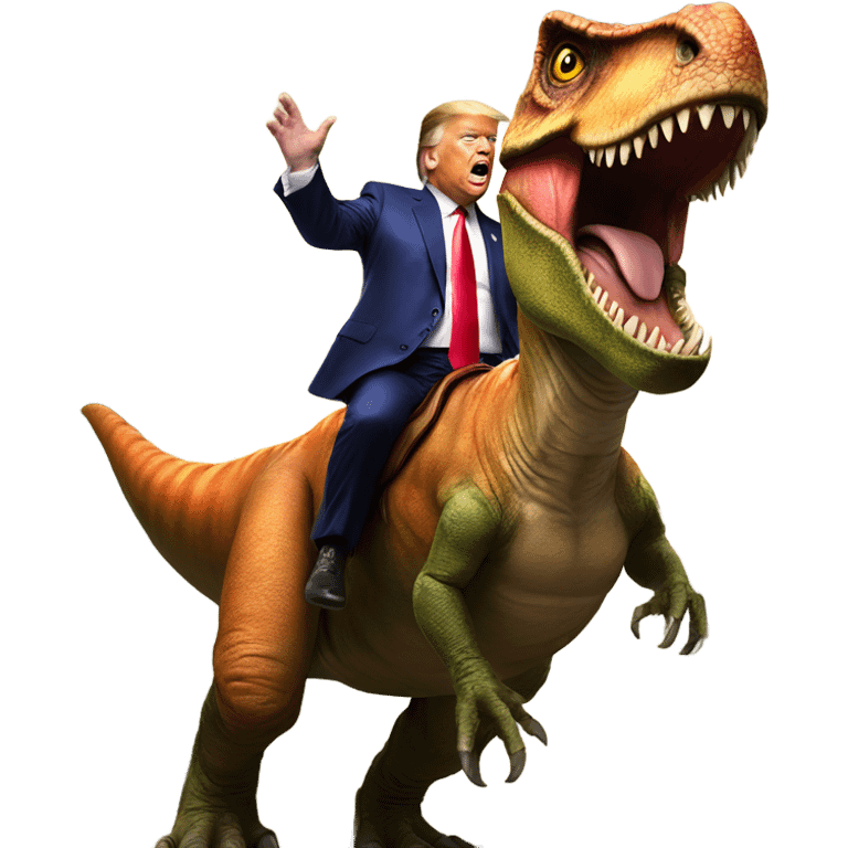 Trump riding a t-rex emoji