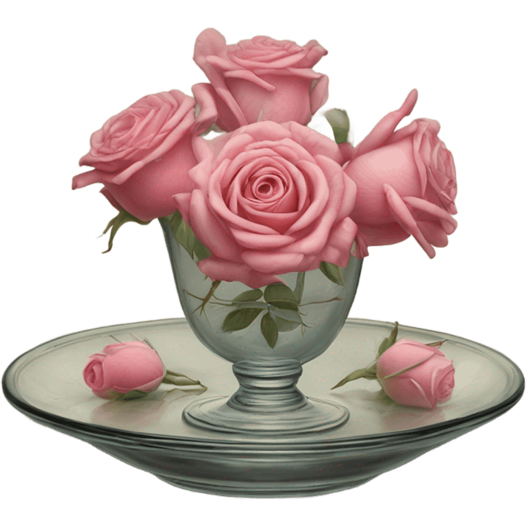 Drawing of roses on an antique glass and saucer emoji