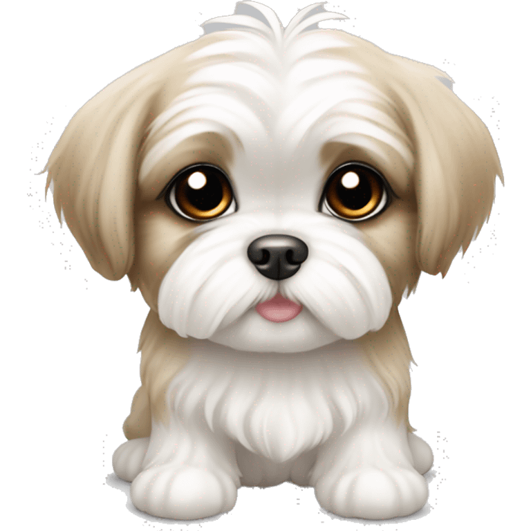 white and beige shih tzu maltese puppy with standing ears emoji