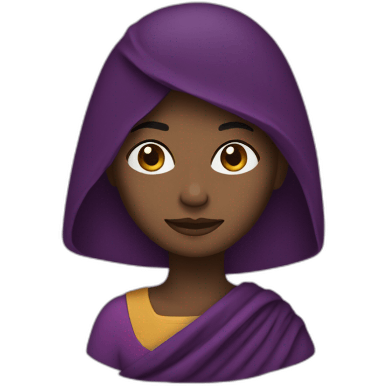 Emoji mujer raza negra con ruana morada emoji