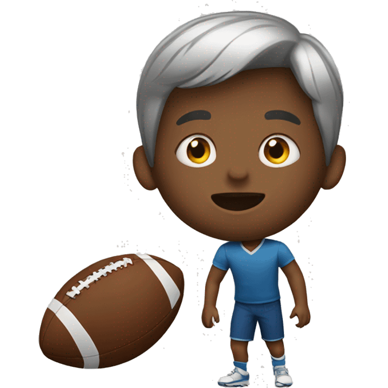 A tiny boy with a giant football emoji