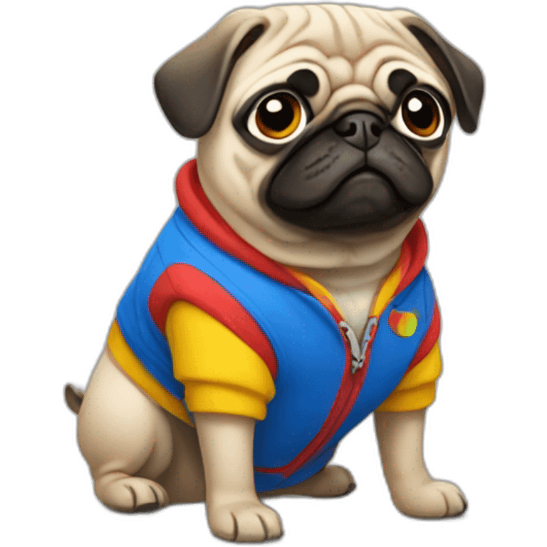 pug wearing clothes with google colors emoji