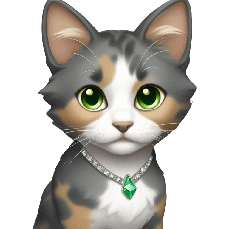 Grey and tan calico with a tan diamond pattern between her green eyes emoji