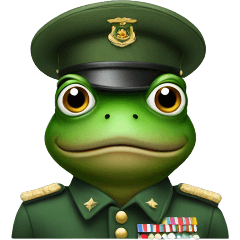 A frog in a soldier's green uniform emoji