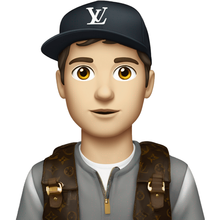 White skin Boy dark hair wearing cap Louis Vuitton   emoji