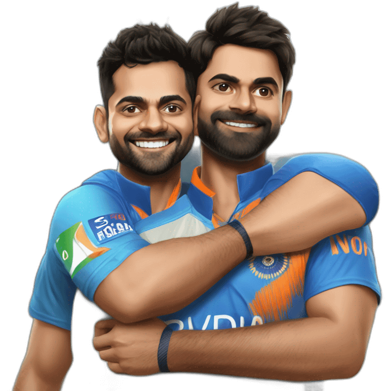 virat Kohli with his hands over Sachin Tendulkar shoulder and both are wearing Indian cricket team jersey emoji