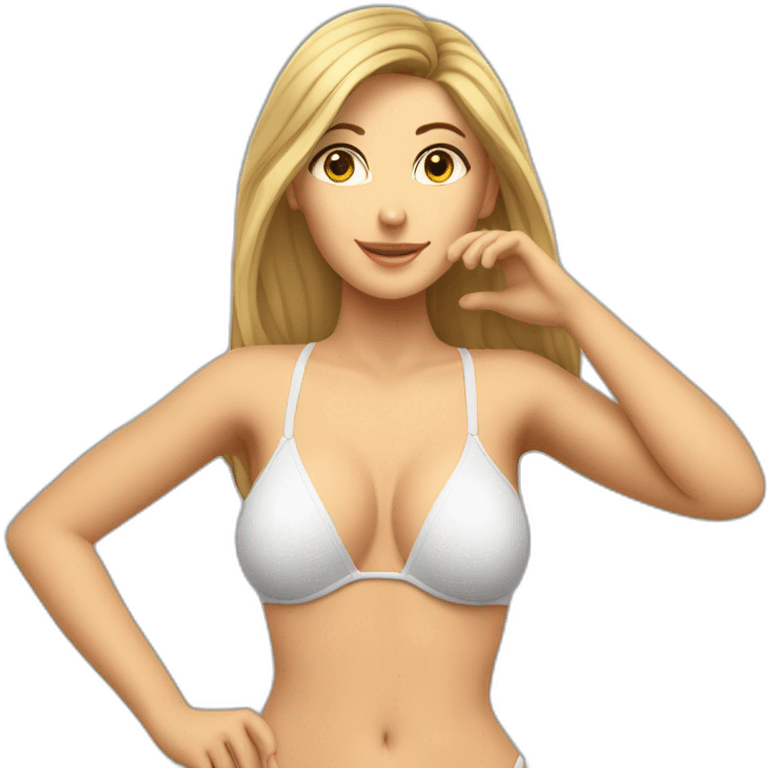 Sexy pose Soft-fit Caucasian woman bikini (hands-in-hair pose) (full body) couch emoji