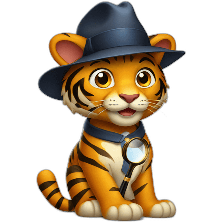 A tiger with a sleek detective's hat, holding a magnifying glass in its paw emoji