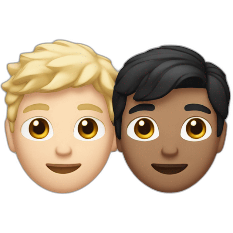 Gay couple, 1 guy Latino black straight black hair and 1 Australian white guy with blonde slightly curly hair holding a cat emoji