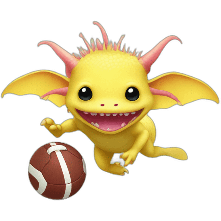 Yellow axolotl playing football emoji