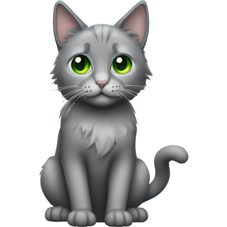 Grey cat green eyes full body long hair emoji