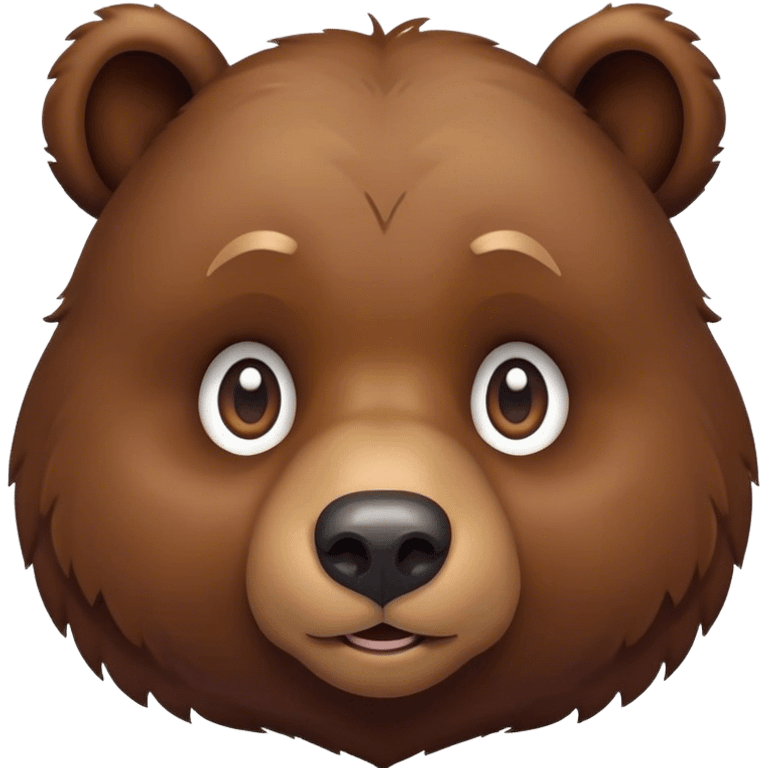 Cinematic Cute Grizzly Bear Portrait Emoji, Head tilted playfully and inquisitively, featuring a dense, rugged deep brown fur with a gentle, curious expression in round, sparkling eyes, Simplified yet irresistibly adorable features, highly detailed, glowing with a warm, friendly glow, high shine, affectionate and surprisingly gentle, stylized with a touch of wild whimsy, bright and endearing, soft glowing outline, capturing the essence of a mischievous yet loving bear, so playful it feels like it could amble out of the screen and into your arms! emoji