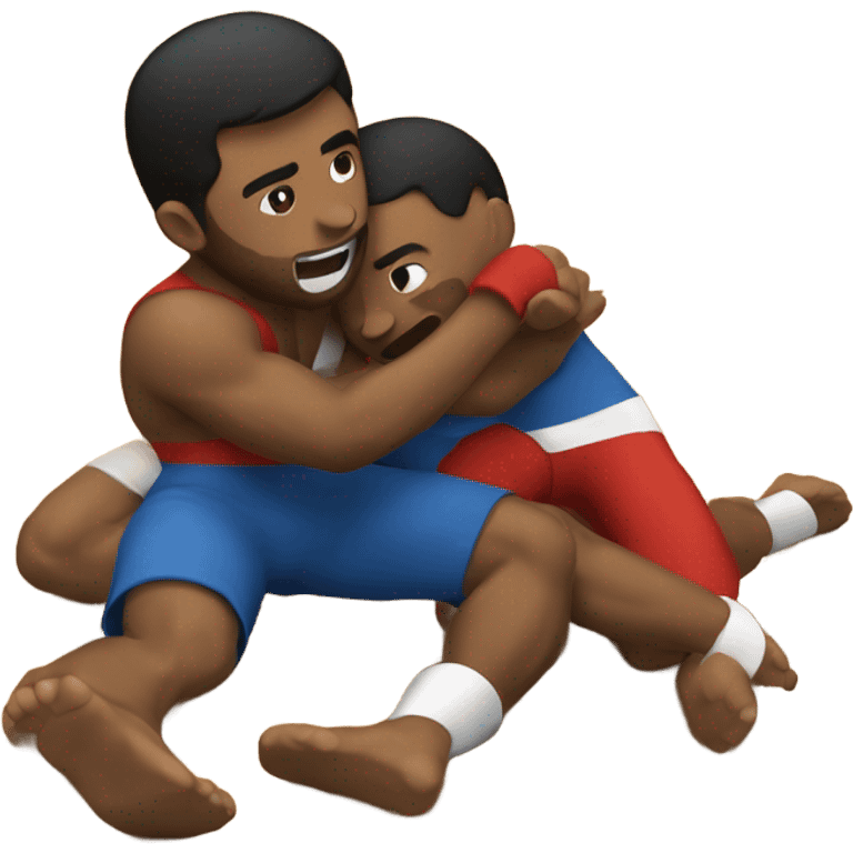 Two adult brothers wrestling and grappling on the floor at Christmas emoji