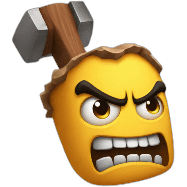 Mad hammer with angry face on it emoji