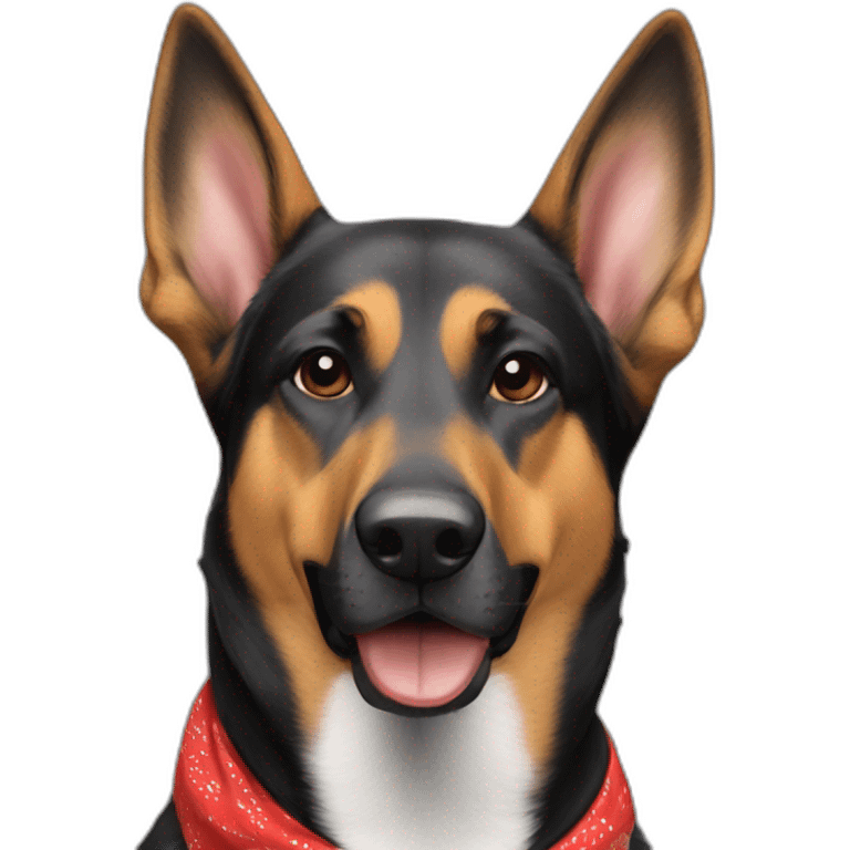 coonhound and German shepherd mix dog wearing red bandana and walking emoji