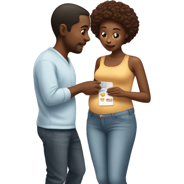 couple looking at pregnancy test emoji