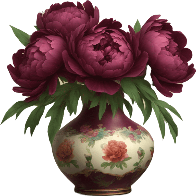 burgundy peonies in a vintage vase emoji