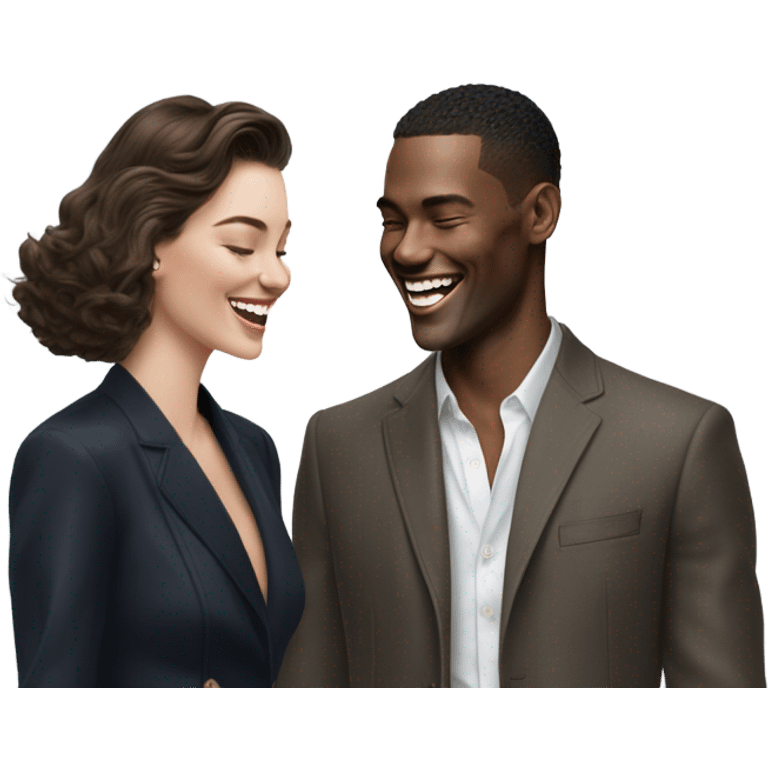 Hyper Realistic beautiful dior model laughing with a handsome male model  emoji