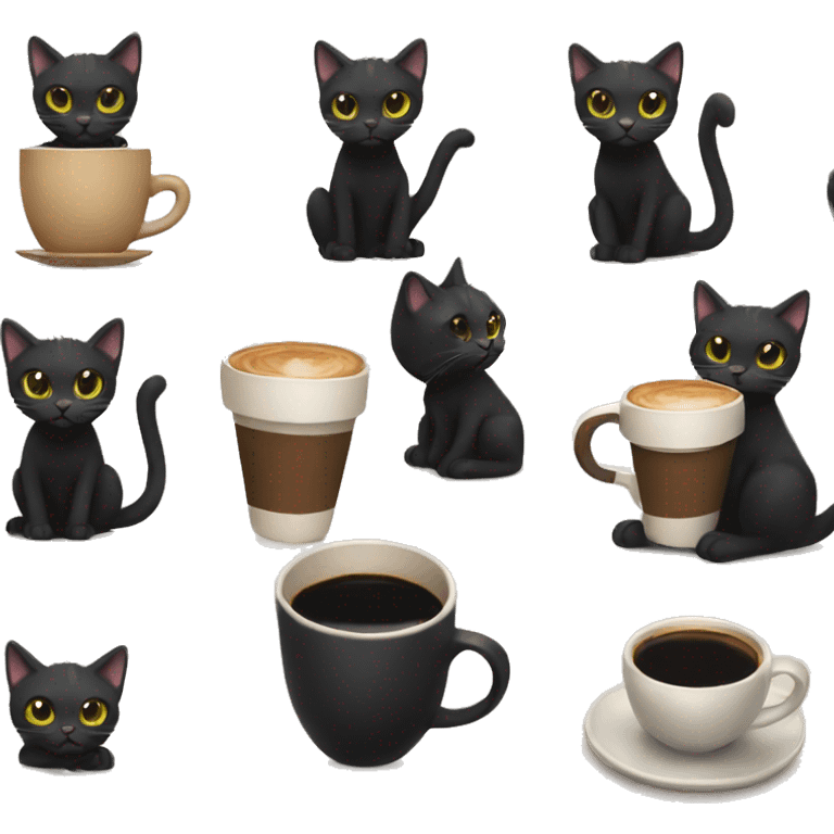 black cat holding a coffee cup  emoji