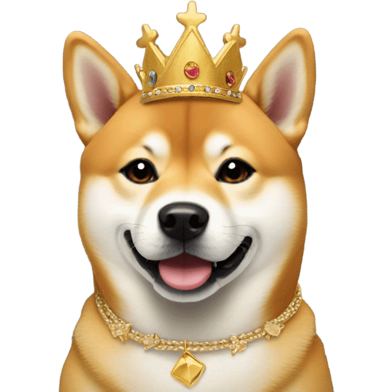 protrait side view of a cute doge with golden crown and necklace emoji