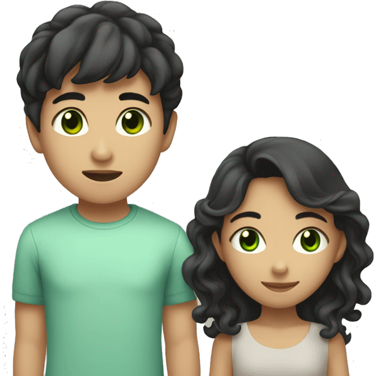 asian boy with short curly hair holding hand of girl with green eyes and dark long straight hair emoji