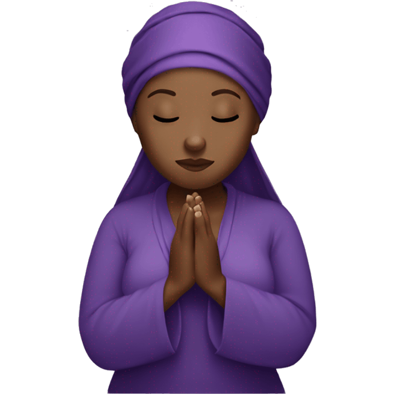 Dark Plus size woman praying with purple head wrap   emoji