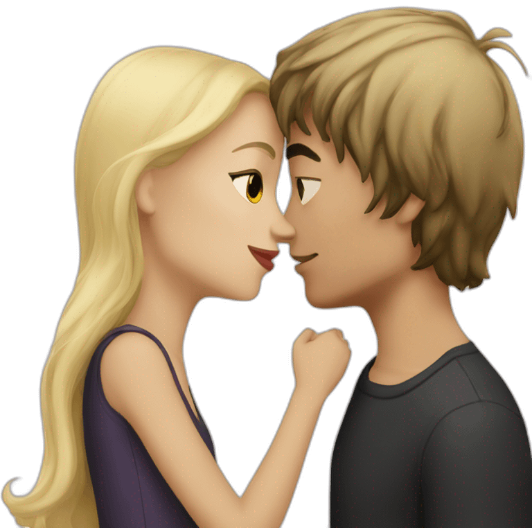 dark haired boy and blonde girl kissed emoji