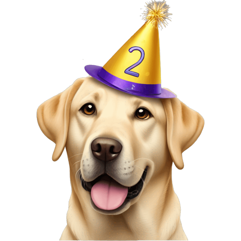 Labrador wearing new years eve Party hat the hat with the Numbers 2025 emoji