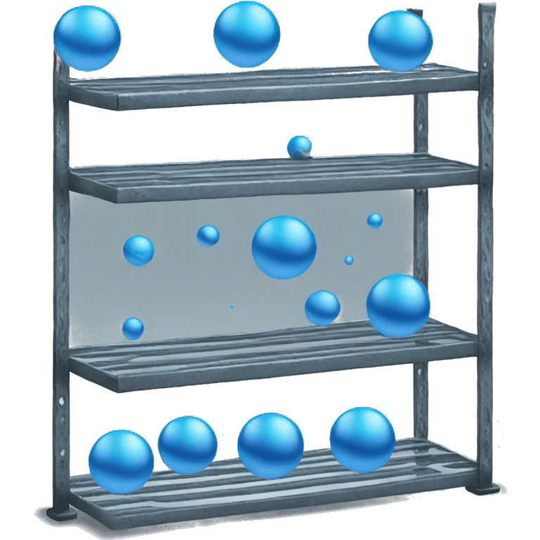 tall metal shelves with many blue orb prophecies emoji