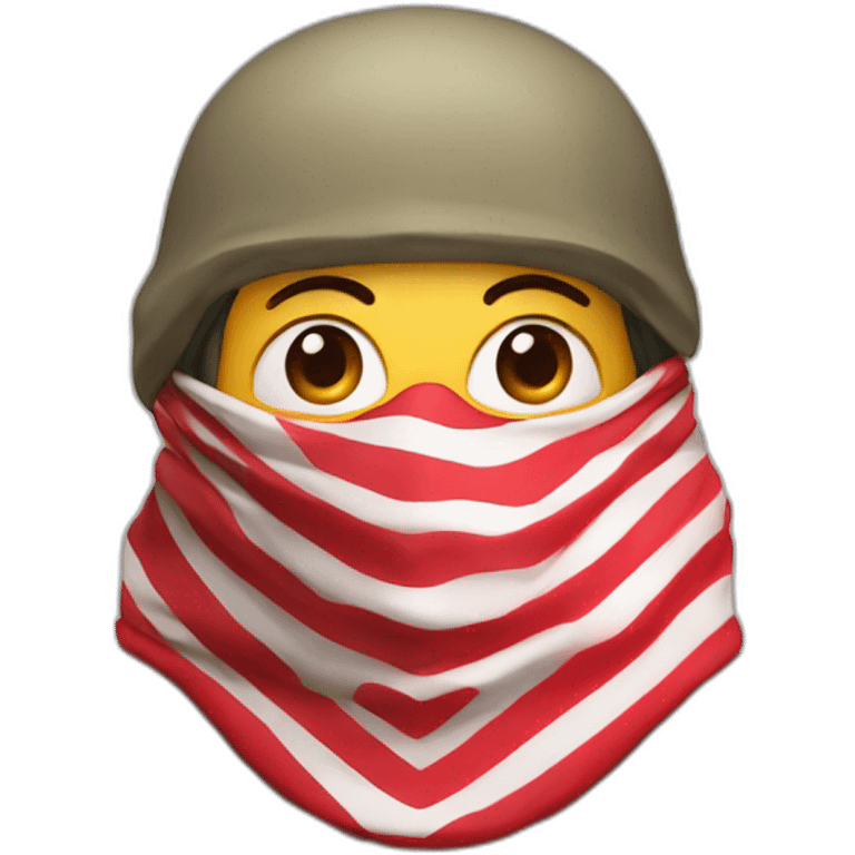 A person masked with red and white shemagh and wearing military clothing mouth covered emoji