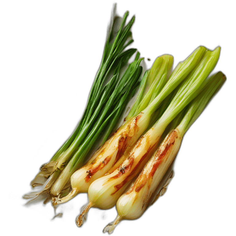 Catalan calçots are grilled tender onions with a smoky, sweet flavor, typically served with a tomato and almond sauce. 🌱🔥🍅😋 emoji