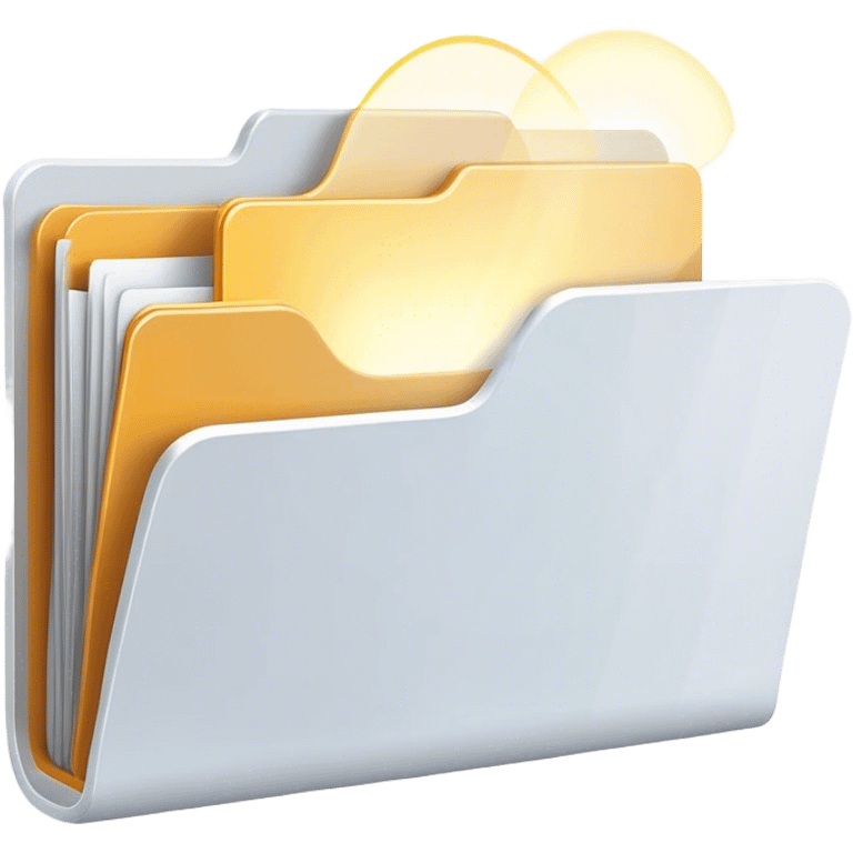 A modern, minimalist flat-style illustration of an open folder with a soft, glowing light emanating from inside.  emoji