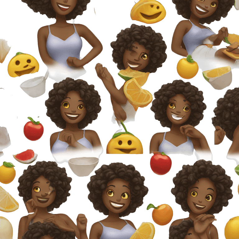 Black woman enjoying with her passions emoji