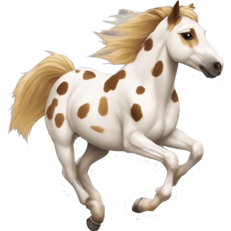 Scruffy scarred scratched scratches scratch scars Piebald tricolor palomino yellow brown pony with dark brown spots galloping running emoji