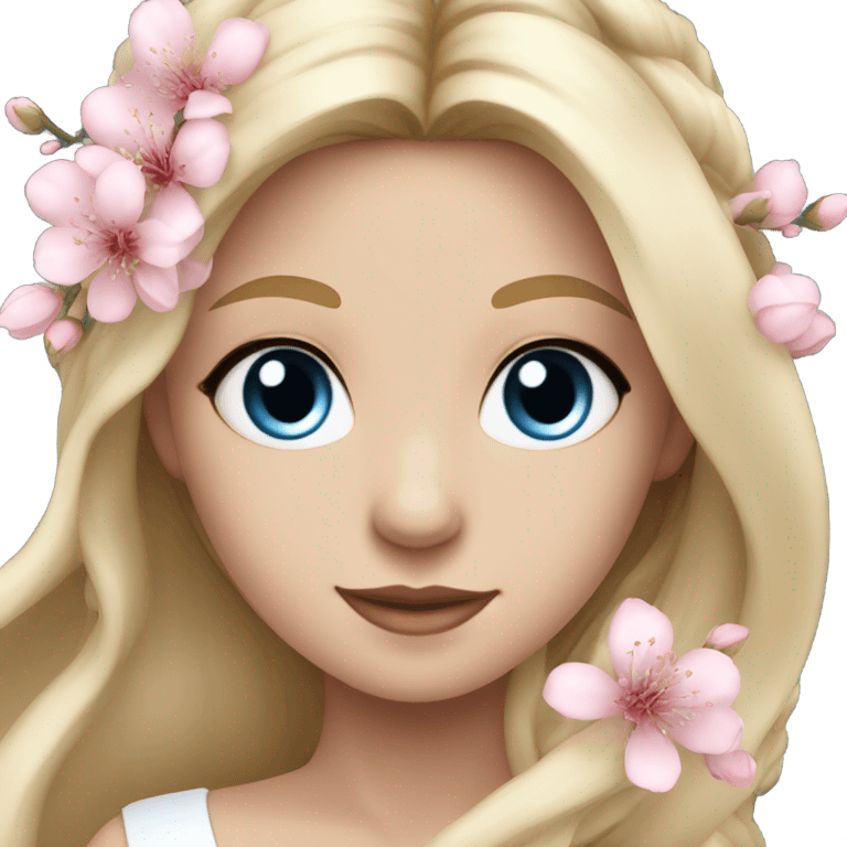 Wedding hair long with sakura beautiful finished blond girl with blue eyes  emoji