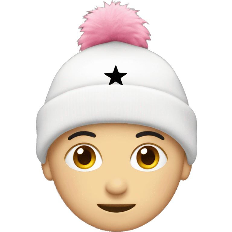 White beanie with pink and black stars emoji