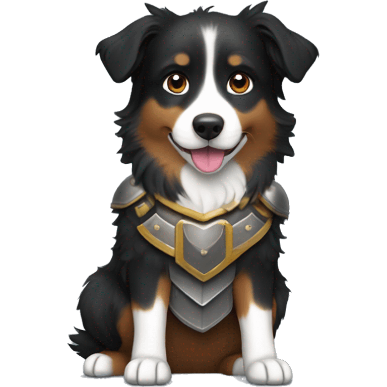 Small black australian shepherd dog with armor emoji