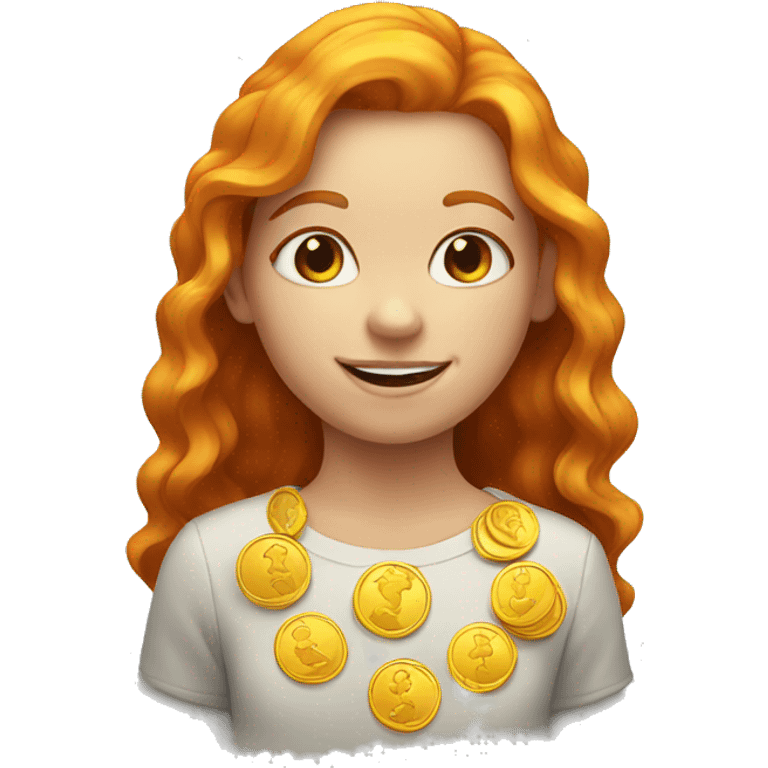 Ginger girl with rainbow and gold coins emoji