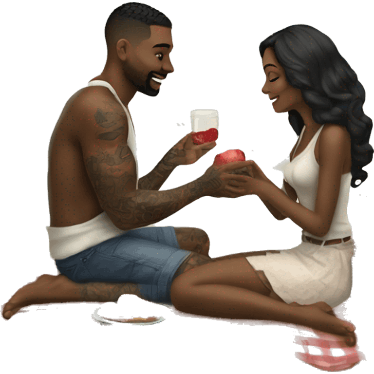 Romantic picnic date for beautiful tattooed couple emoji